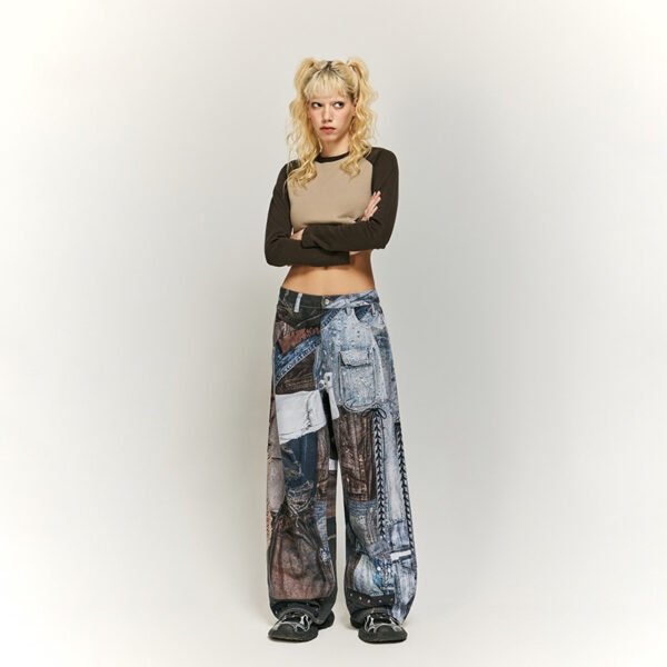 Vintage Patchwork Digital Printing Jeans American Street - Image 3