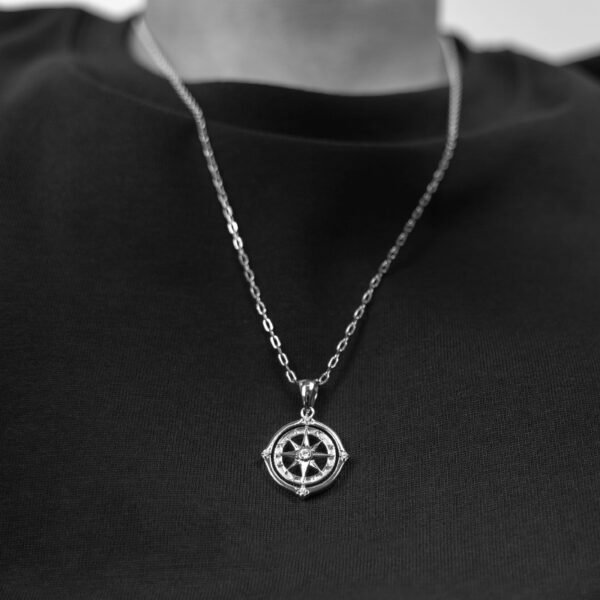 925 Sterling Silver Rotating Compass Pendant Necklace - Image 5