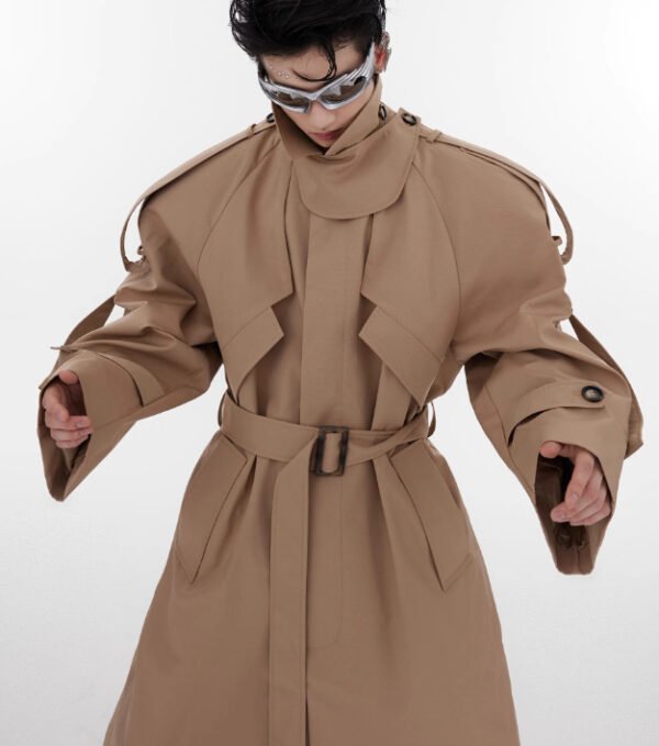 Padded Shoulder Overcoat Coat Three-dimensional Design Windbreaker Overknee Long Top - Image 6