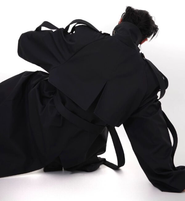 Padded Shoulder Overcoat Coat Three-dimensional Design Windbreaker Overknee Long Top - Image 2