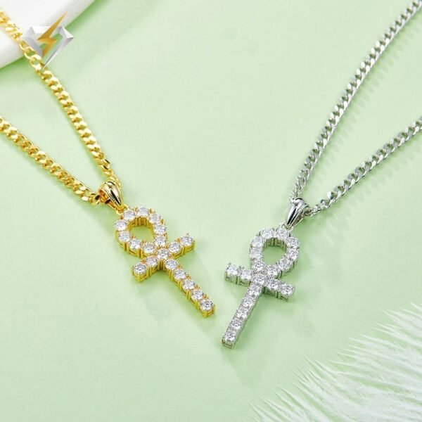 Moissanite Cross Necklace Sterling Silver Gold Plated - Image 2