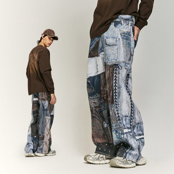 Vintage Patchwork Digital Printing Jeans American Street - Image 4