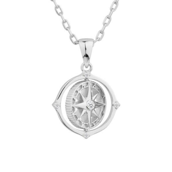925 Sterling Silver Rotating Compass Pendant Necklace - Image 2