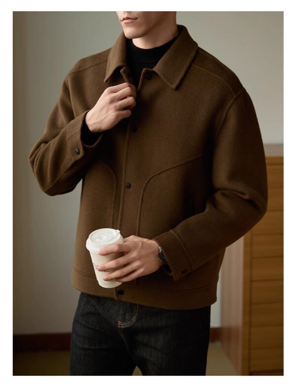 Men's Woolen Coat Autumn And Winter High Sense Double-faced Woolen Goods Polo Collar Jacket - Image 3
