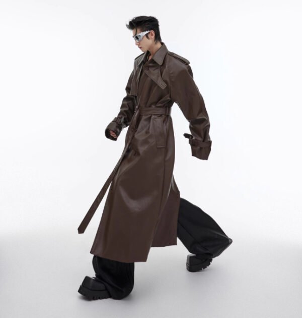 Deconstructing Split Padded Shoulder Profile PU Leather Coat - Image 2
