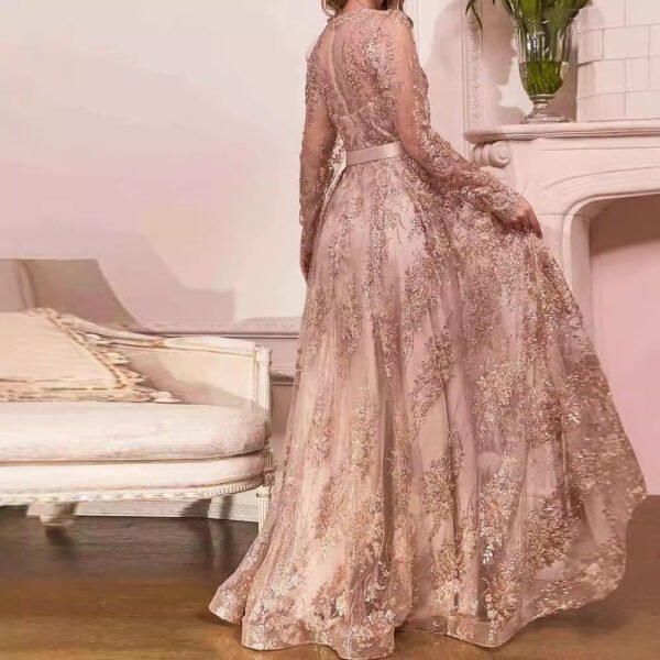 Sequined Elegant Deep V Banquet Evening Dress - Image 5