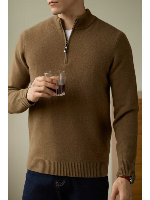 Half Zipped Stand Collar Pure Wool Thermal Sweater - Image 7