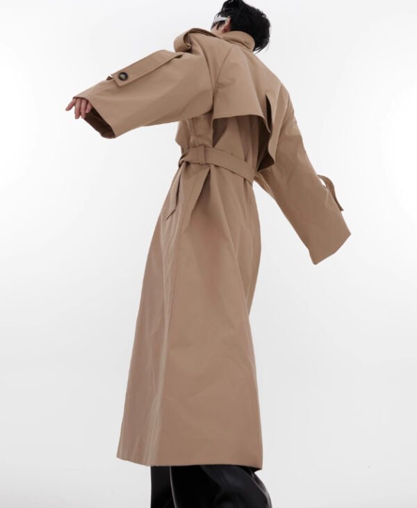 Padded Shoulder Overcoat Coat Three-dimensional Design Windbreaker Overknee Long Top - Image 3