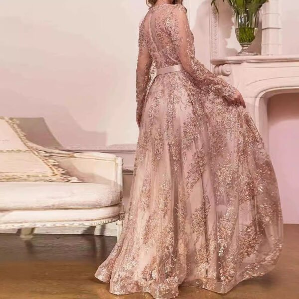 Sequined Elegant Deep V Banquet Evening Dress - Image 2