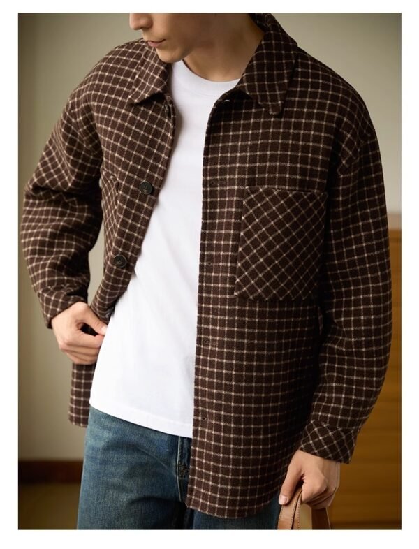 Double-sided Woolen Houndstooth Design Coat Men's Casual - Image 7