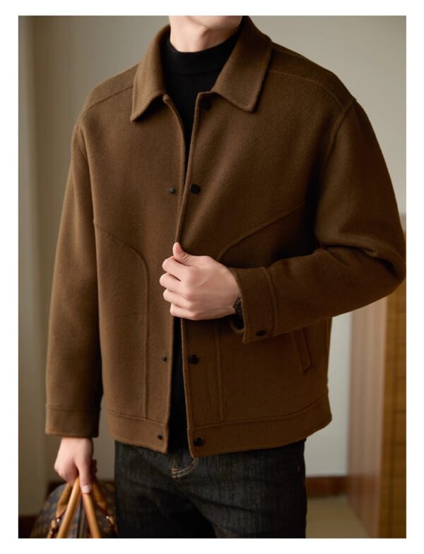Men's Woolen Coat Autumn And Winter High Sense Double-faced Woolen Goods Polo Collar Jacket - Image 4