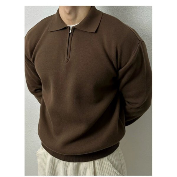 Korean Style Fashionable Lapel Half Long-sleeve Zipper Top - Image 6