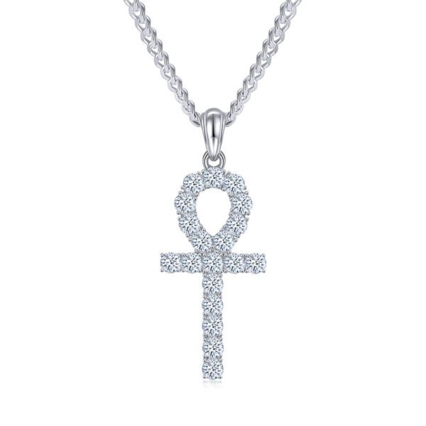Moissanite Cross Necklace Sterling Silver Gold Plated - Image 4