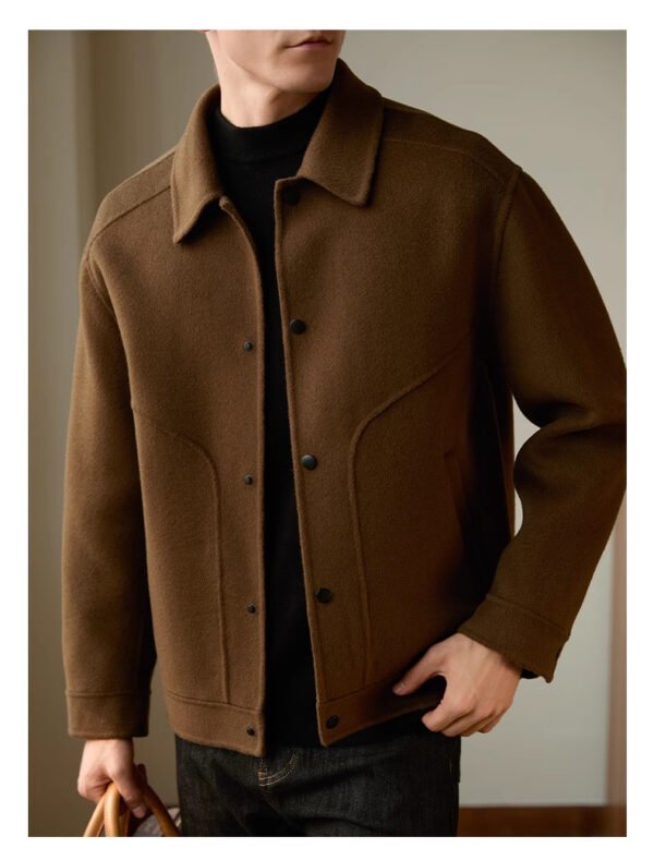 Men's Woolen Coat Autumn And Winter High Sense Double-faced Woolen Goods Polo Collar Jacket - Image 5