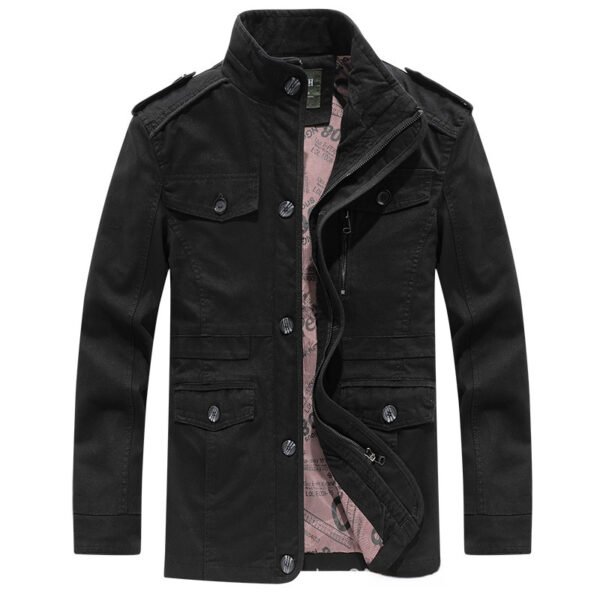 Washed Jacket Men's Cotton Plus Size Mid-length Trench Coat Coat Stand Collar - Image 4