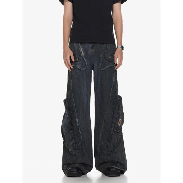 Men's American-style Street Fashion High Street Heavy Industry Heavy Shaped Denim Trousers - Image 6
