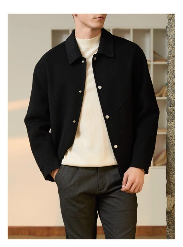 Men's Woolen Coat Autumn And Winter High Sense Double-faced Woolen Goods Polo Collar Jacket - Image 2