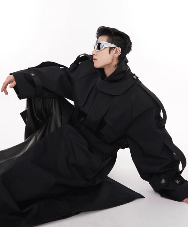 Padded Shoulder Overcoat Coat Three-dimensional Design Windbreaker Overknee Long Top - Image 4