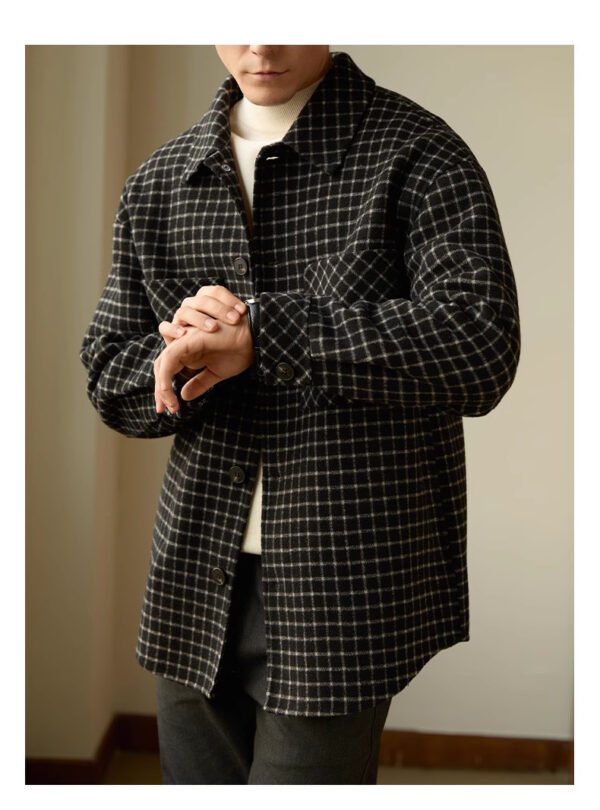 Double-sided Woolen Houndstooth Design Coat Men's Casual - Image 5