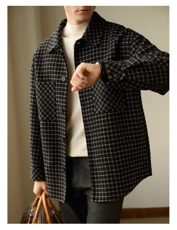 Double-sided Woolen Houndstooth Design Coat Men's Casual - Image 8