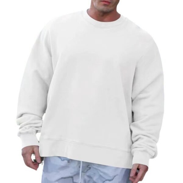 Round Neck Sweater Fleece Light Board Solid Color Pullover - Image 3