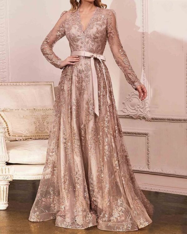 Sequined Elegant Deep V Banquet Evening Dress - Image 4