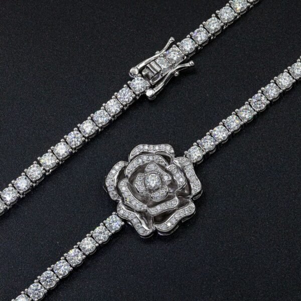 925 Silver Set Moissani Hip-hop Personalized Rose Necklace - Image 3