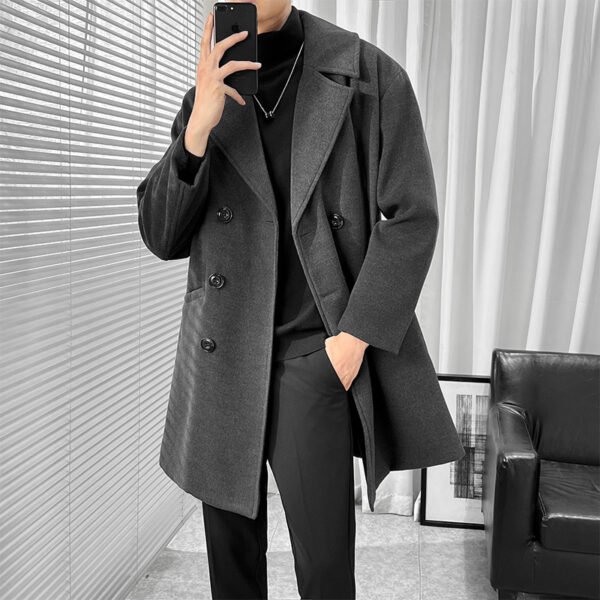 Mid-length Trench The Knee British Style Woolen Coat - Image 3