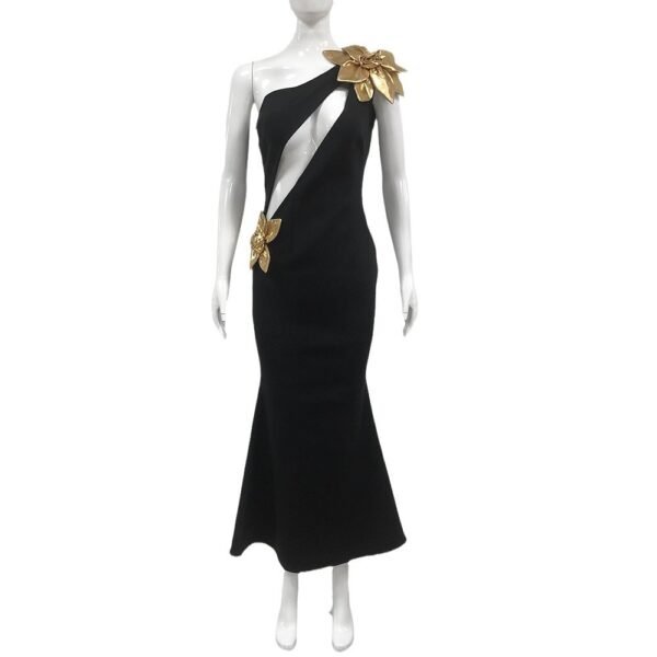 Slim-fit Bandage Golden Flower Maxi Dress - Image 4