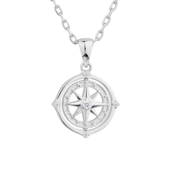 925 Sterling Silver Rotating Compass Pendant Necklace - Image 3