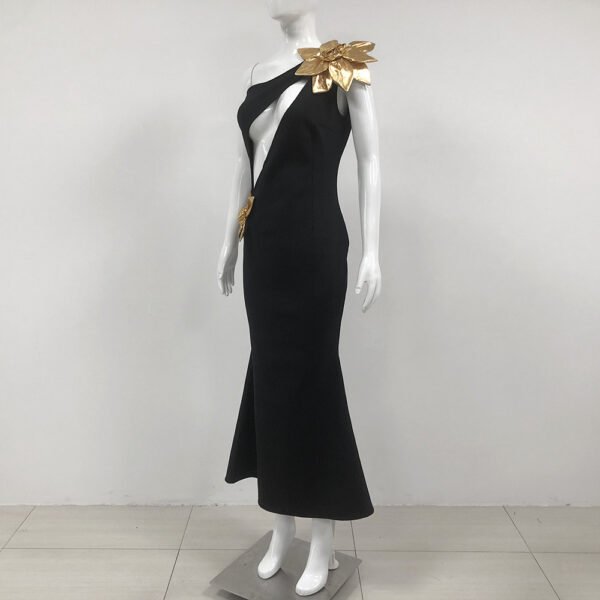 Slim-fit Bandage Golden Flower Maxi Dress - Image 2