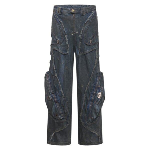 Men's American-style Street Fashion High Street Heavy Industry Heavy Shaped Denim Trousers - Image 3