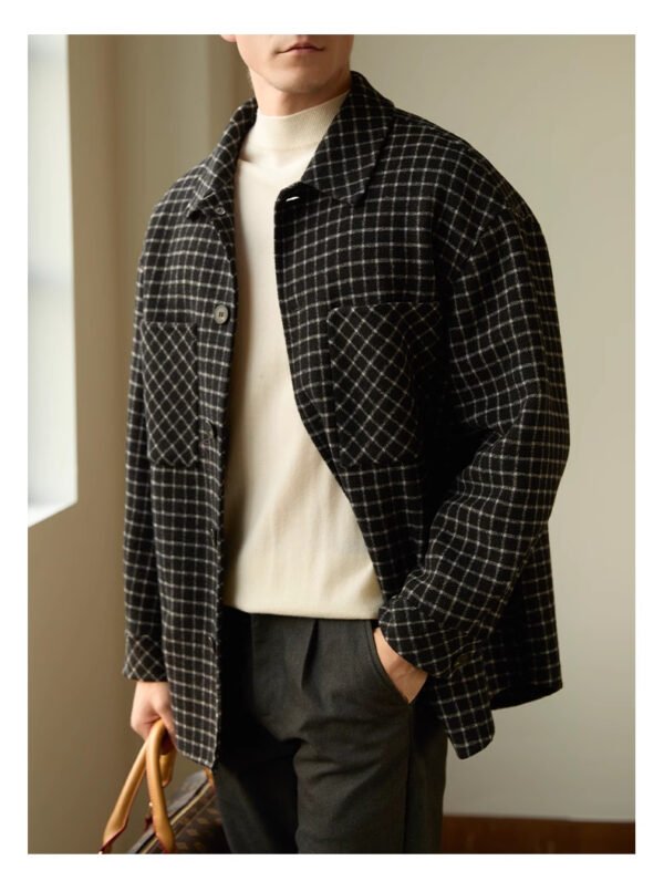 Double-sided Woolen Houndstooth Design Coat Men's Casual - Image 4
