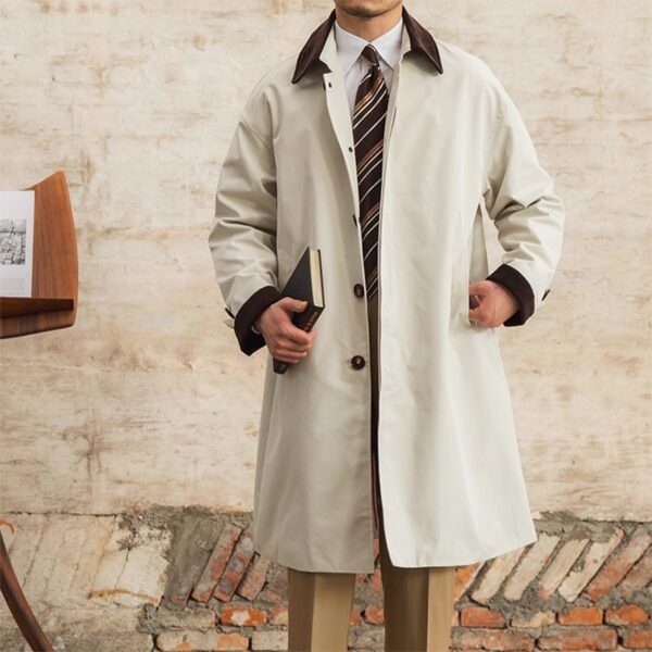 Medium Length Spliced Corduroy Windbreaker For Men - Image 3