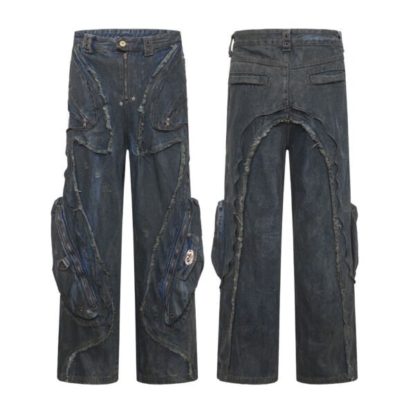 Men's American-style Street Fashion High Street Heavy Industry Heavy Shaped Denim Trousers - Image 5