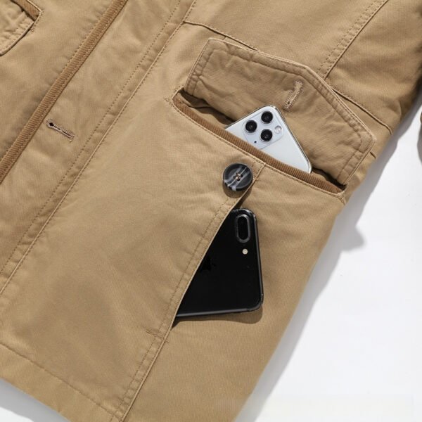 Washed Jacket Men's Cotton Plus Size Mid-length Trench Coat Coat Stand Collar - Image 3