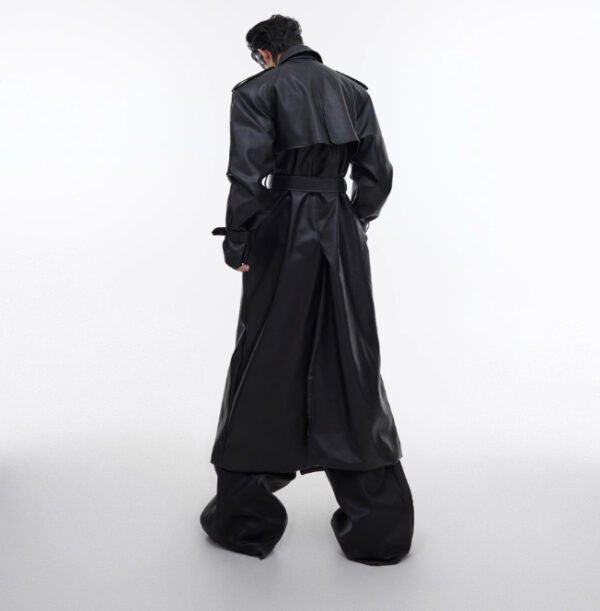 Deconstructing Split Padded Shoulder Profile PU Leather Coat - Image 3