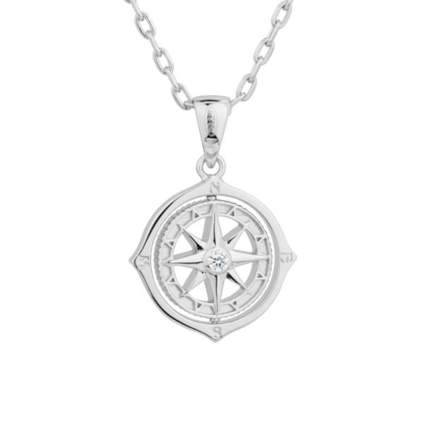 925 Sterling Silver Rotating Compass Pendant Necklace - Image 4
