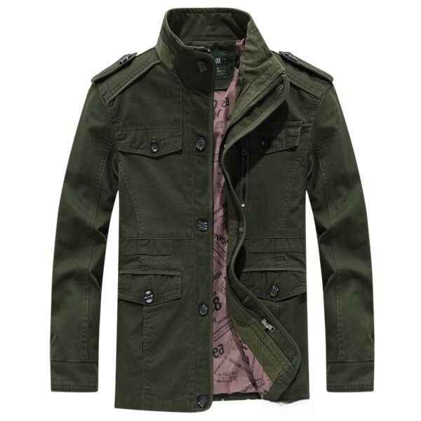 Washed Jacket Men's Cotton Plus Size Mid-length Trench Coat Coat Stand Collar - Image 2