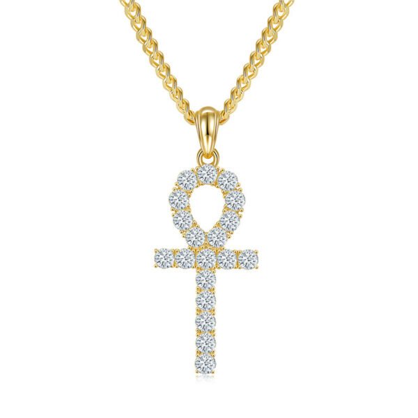 Moissanite Cross Necklace Sterling Silver Gold Plated - Image 5