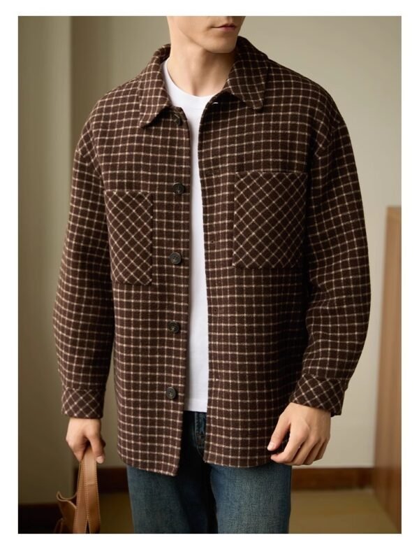 Double-sided Woolen Houndstooth Design Coat Men's Casual - Image 3