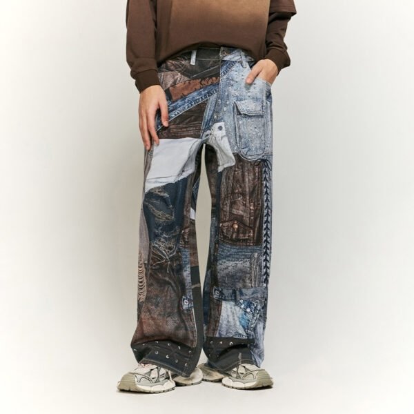 Vintage Patchwork Digital Printing Jeans American Street