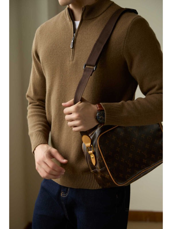 Half Zipped Stand Collar Pure Wool Thermal Sweater - Image 6