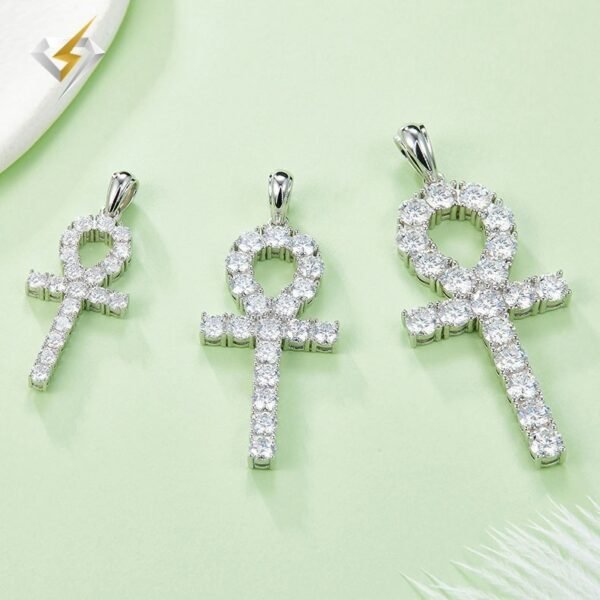 Moissanite Cross Necklace Sterling Silver Gold Plated - Image 3