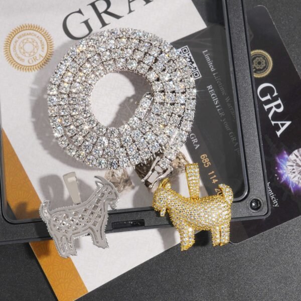 Zodiac Lamb Pendant S925 Silver Inlay Moissanite - Image 4